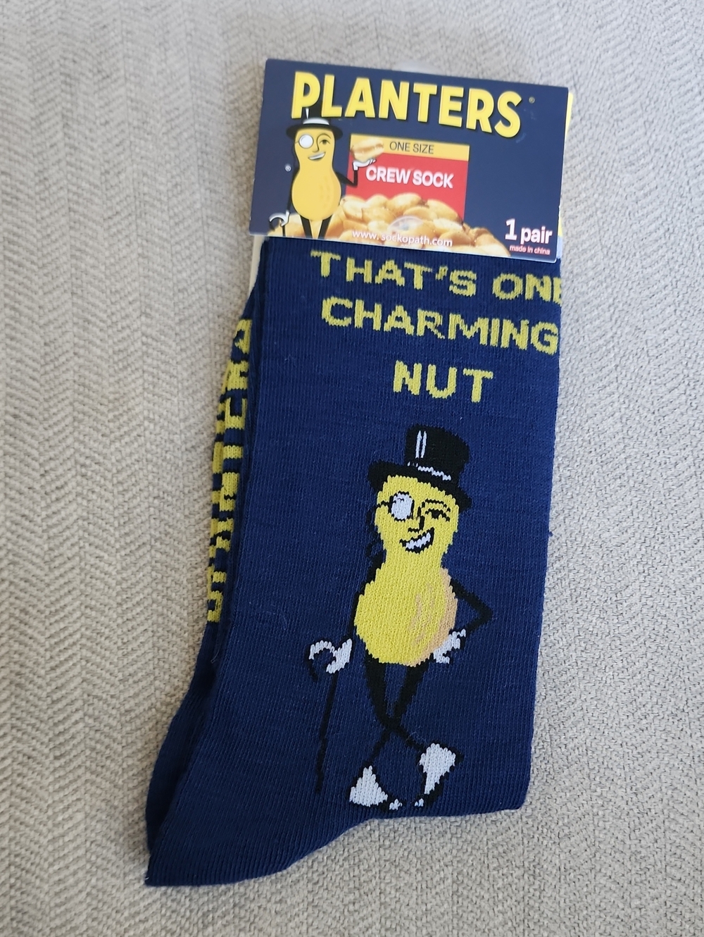 Men's Navy 'That's One Charming Nut' Crew Socks